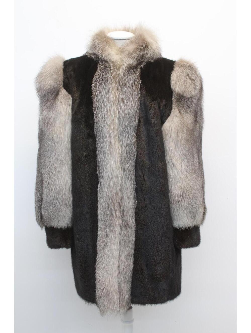 Excellent Canadian Dark Ranch Mink & Fox Fur Coat Jacket Women Woman Size 8 M